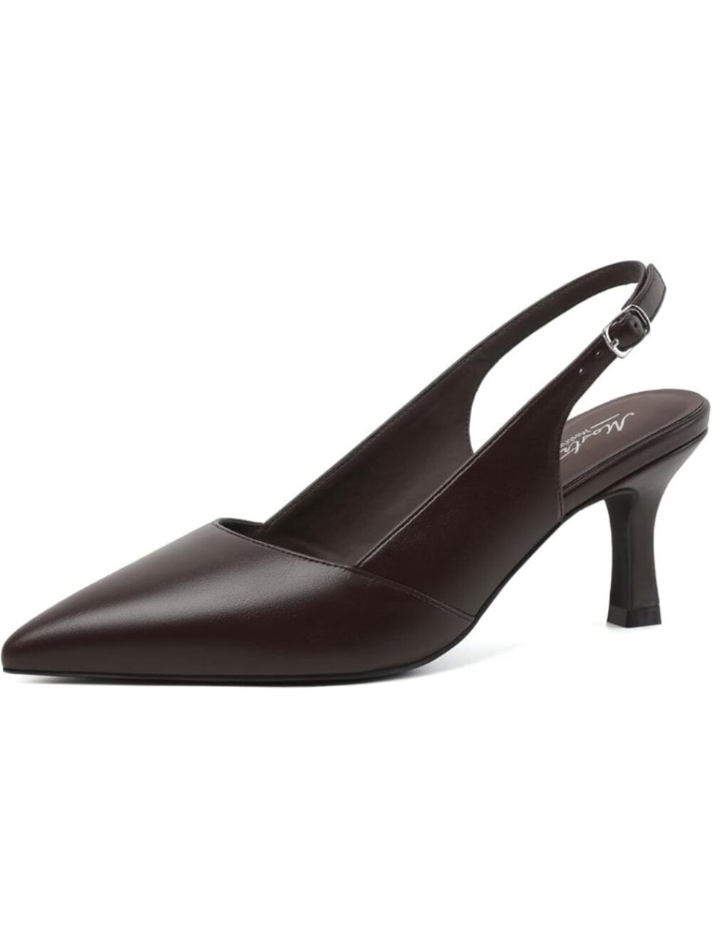 Women's Coffee Brown Slingback Pointed Closed Toe Kitten Heels Pumps Shoes